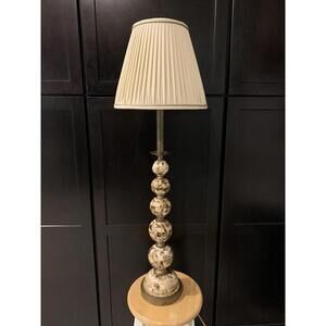 Maitland Smith Tortoise Shell Stacked Ball Brass Candlestick Table Lamp 36”